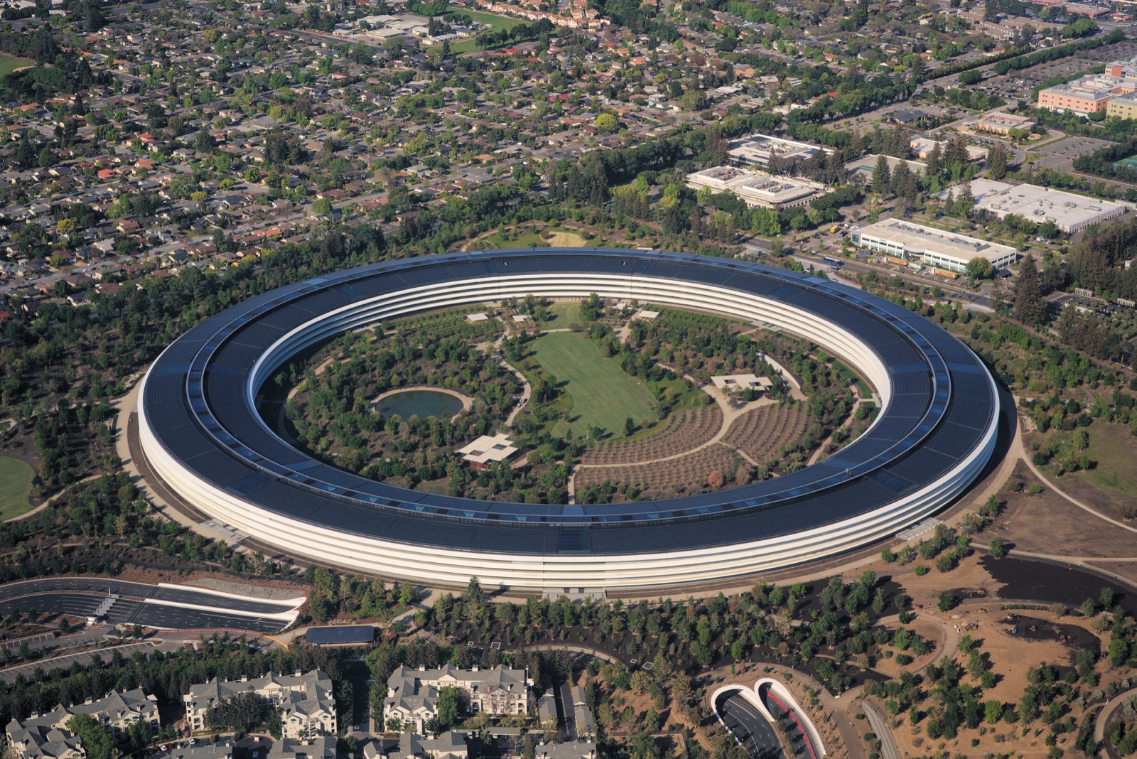 Apple Park aerial · Cupertino headquarters · main ring building with surrounding campus